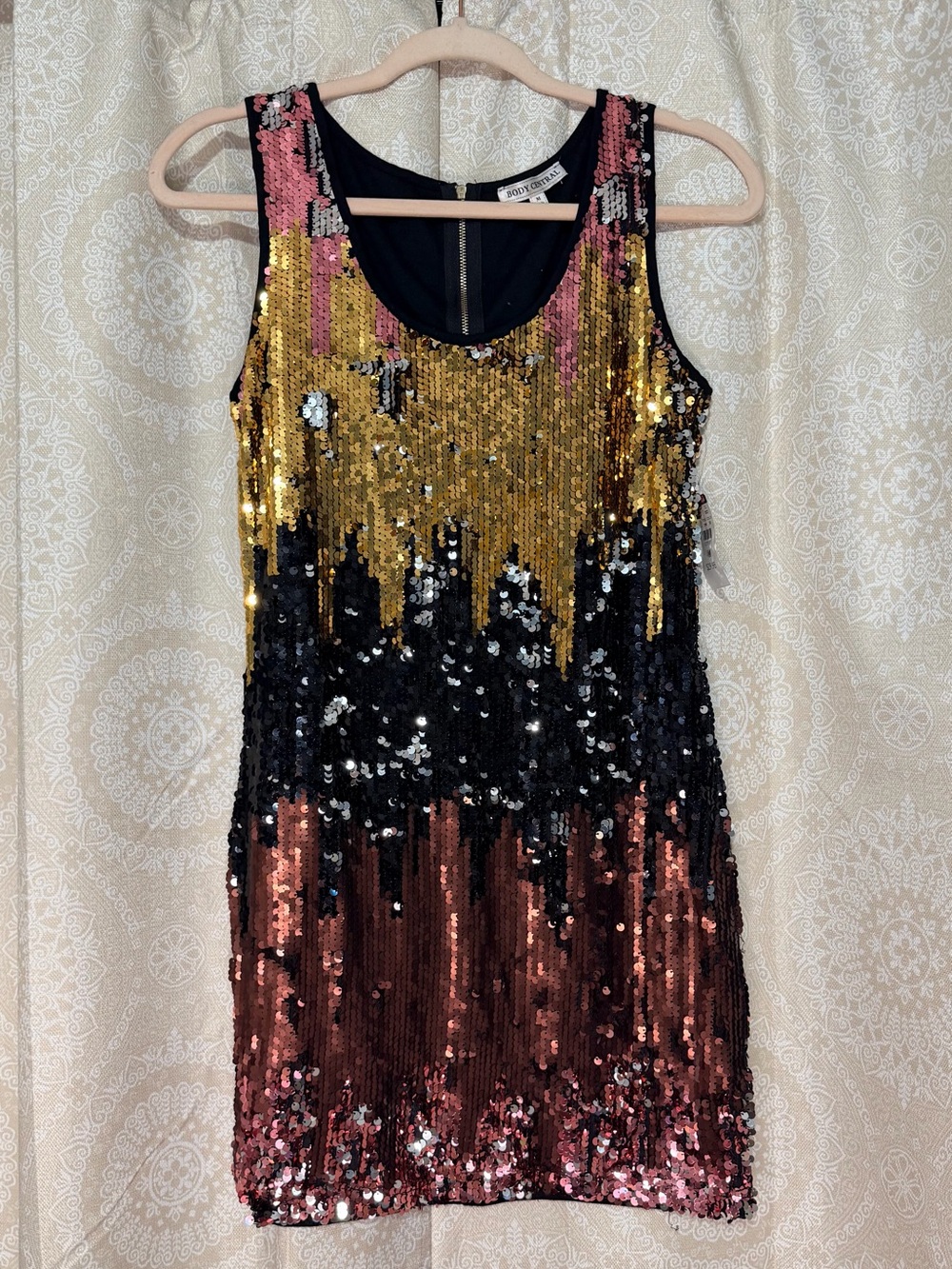 Body Central Sequin Ombre Mini Dress Gold Black Rose Size M NWT